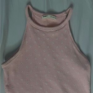 Pull&Bear Blush Pink Ribbed Halter Tank with Tiny Dot Texture